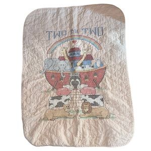 Handmade Baby Quilt Noah's Ark Cross Stitch Vintage 37”x 28” Fleece Lined.